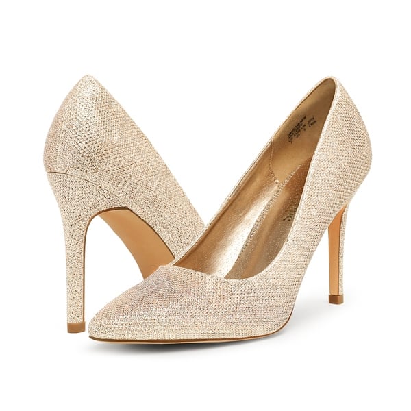 Stiletto Pointed Toe Pumps - GOLD GLITTER - 3