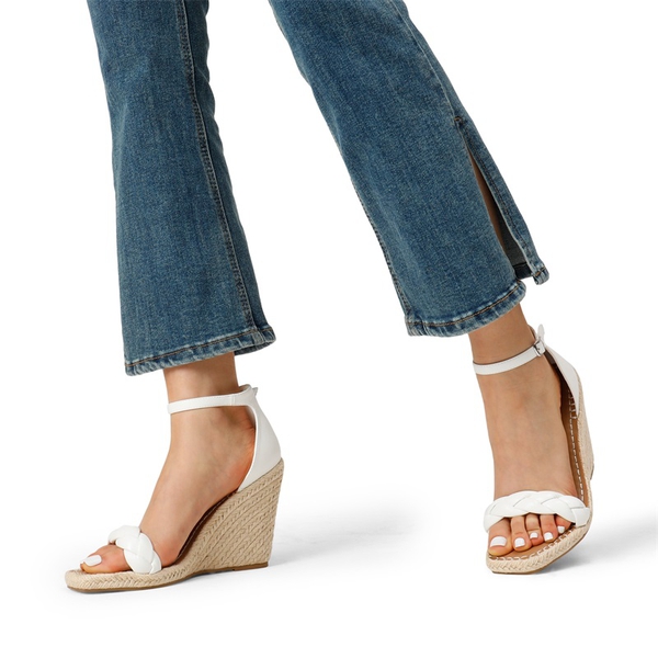 Espadrilles Braided Strap Square Toe Wedge Sandals - WHITE - 1