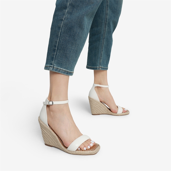 Espadrilles Square Toe Wedge Sandals - WHITE - 1