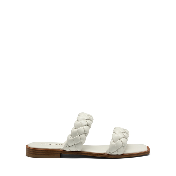Two Straps Square Toe Braided Flat Sandals - WHITE - 1