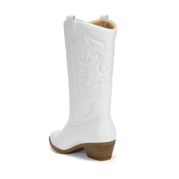 Mid Calf Western Cowboy Boots - WHITE - 3