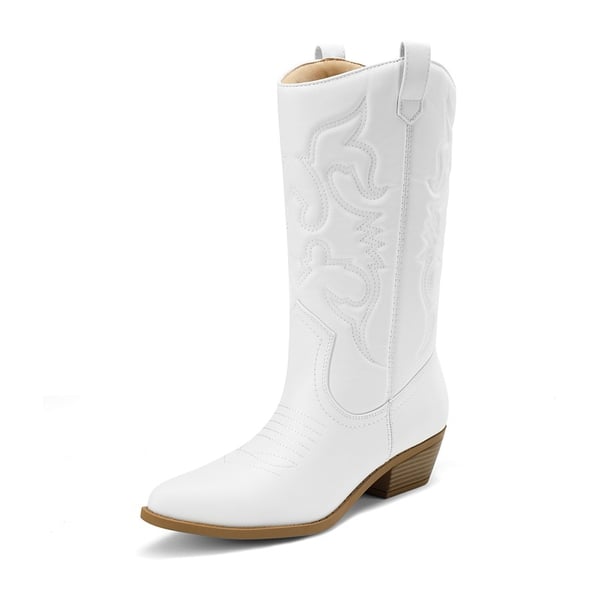 Mid Calf Western Cowboy Boots - WHITE -  0