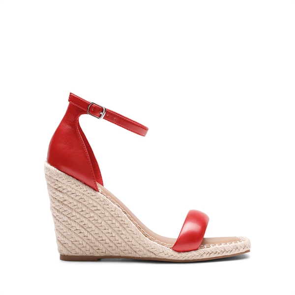 Espadrilles Square Toe Wedge Sandals - RED - 2