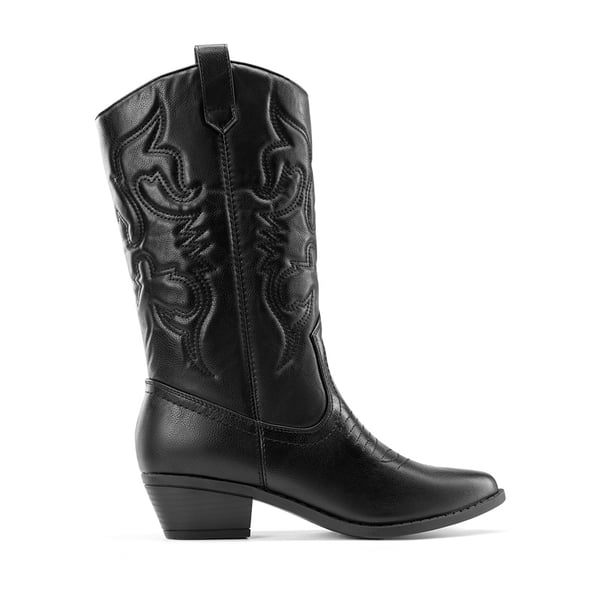 Mid Calf Western Cowboy Boots - BLACK - 2
