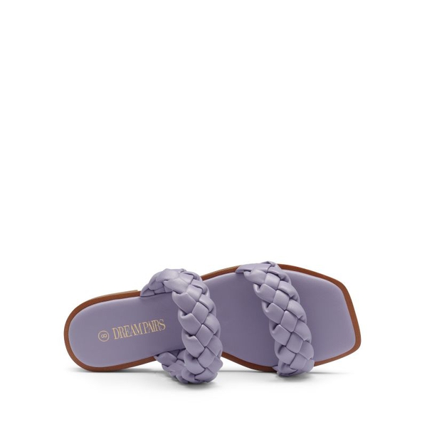 Two Straps Square Toe Braided Flat Sandals - PURPLE - 3