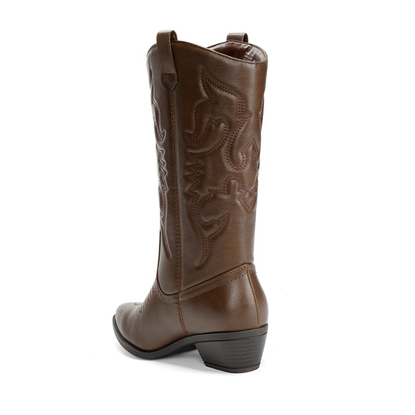 Mid Calf Western Cowboy Boots - BROWN - 3