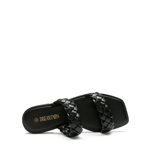 Two Straps Square Toe Braided Flat Sandals - BLACK - 3