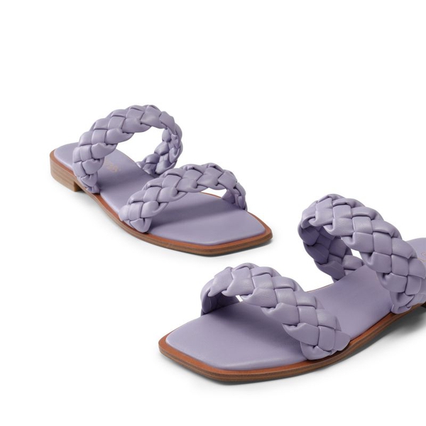 Two Straps Square Toe Braided Flat Sandals - PURPLE - 4
