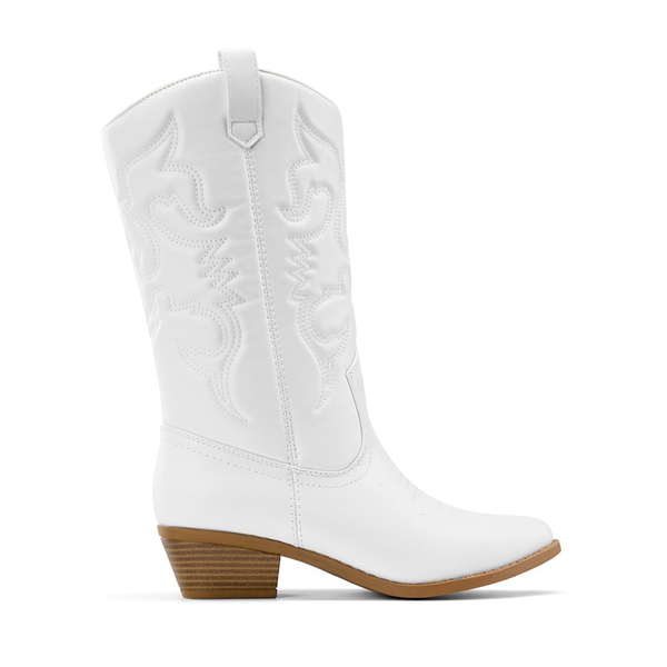 Mid Calf Western Cowboy Boots - WHITE - 2