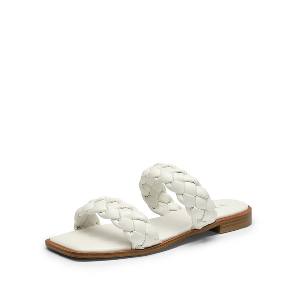 Two Straps Square Toe Braided Flat Sandals - WHITE -  0