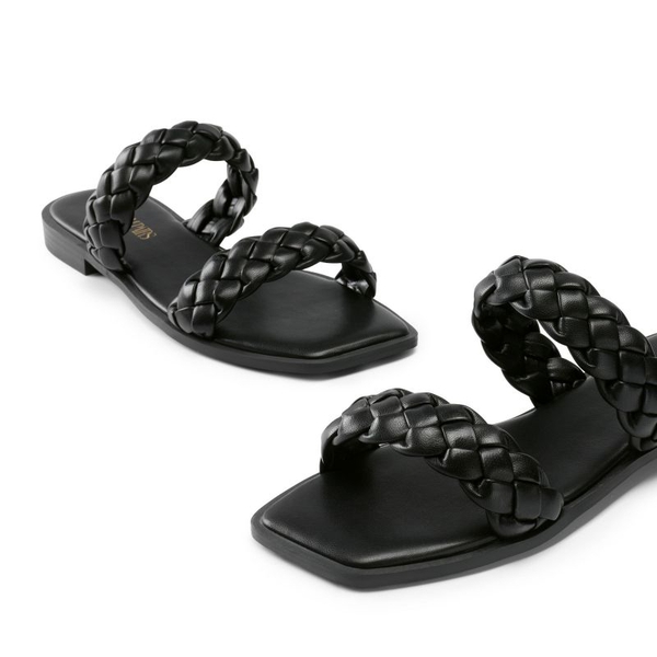 Two Straps Square Toe Braided Flat Sandals - BLACK - 4
