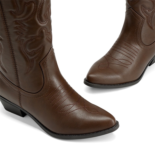 Mid Calf Western Cowboy Boots - BROWN - 4