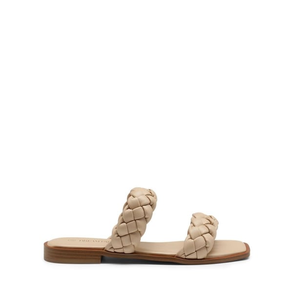 Two Straps Square Toe Braided Flat Sandals - NUDE - 2