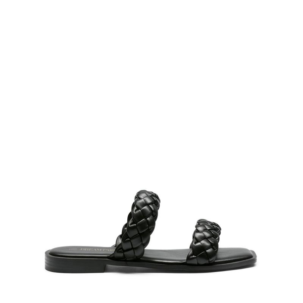Two Straps Square Toe Braided Flat Sandals - BLACK - 2