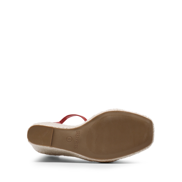 Espadrilles Square Toe Wedge Sandals - RED - 4