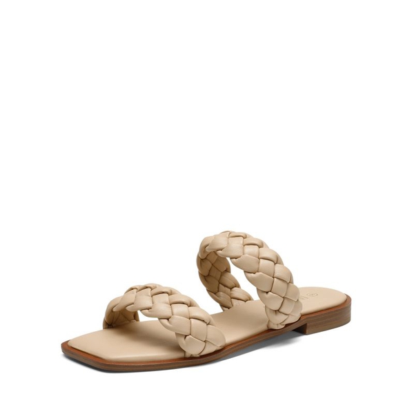 Two Straps Square Toe Braided Flat Sandals - NUDE -  0