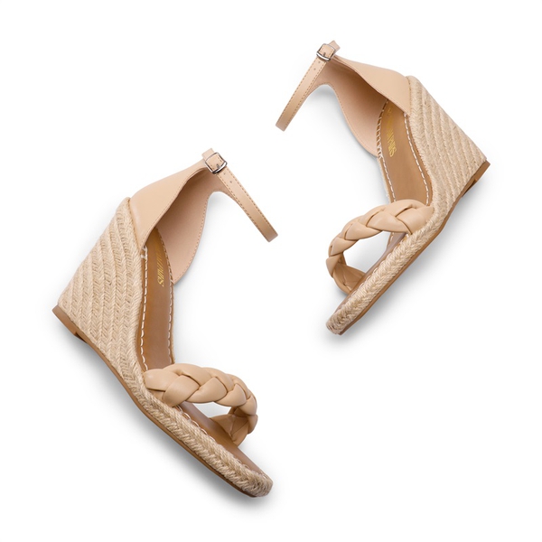 Espadrilles Braided Strap Square Toe Wedge Sandals - NUDE - 2