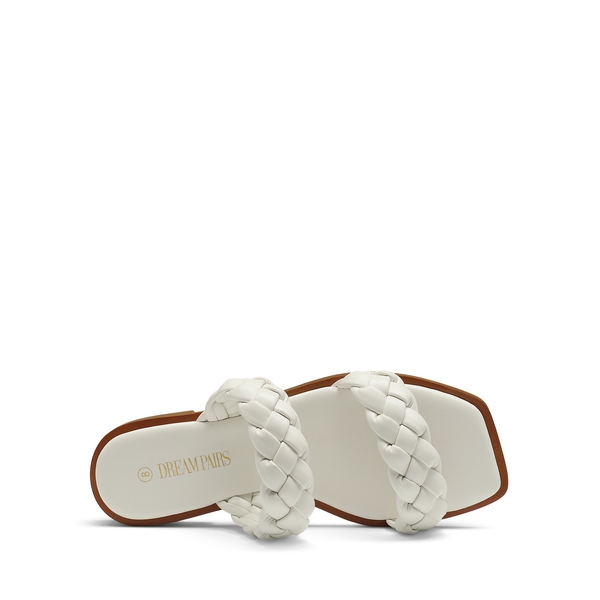 Two Straps Square Toe Braided Flat Sandals - WHITE - 2