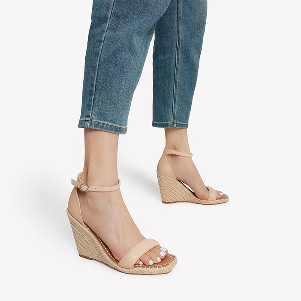Espadrilles Square Toe Wedge Sandals - NUDE - 1