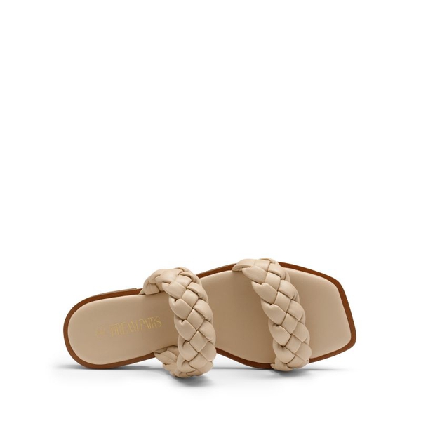 Two Straps Square Toe Braided Flat Sandals - NUDE - 3