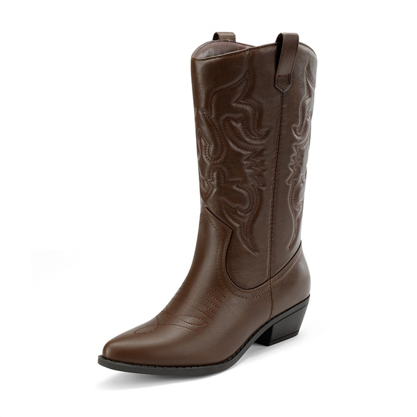 Mid Calf Western Cowboy Boots - BROWN -  0