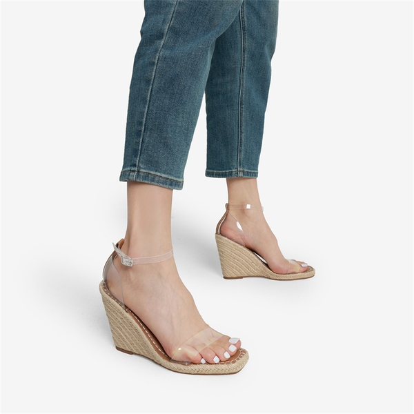 Espadrilles Square Toe Wedge Sandals - CLEAR - 1