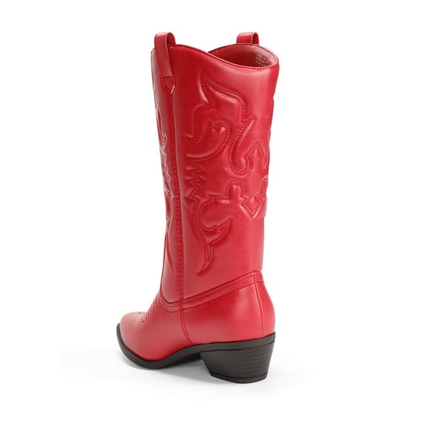 Mid Calf Western Cowboy Boots - RED - 3