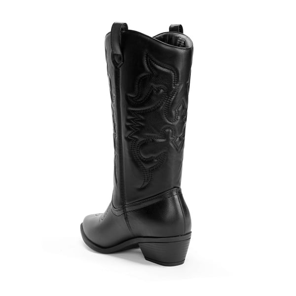 Mid Calf Western Cowboy Boots - BLACK - 3