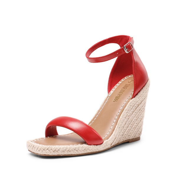 Espadrilles Square Toe Wedge Sandals - RED -  0