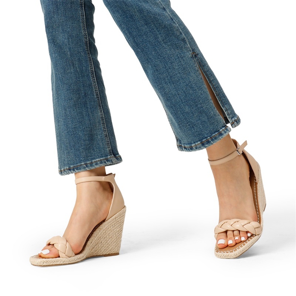 Espadrilles Braided Strap Square Toe Wedge Sandals - NUDE - 1