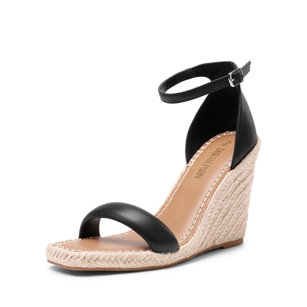 Espadrilles Square Toe Wedge Sandals - BLACK -  0