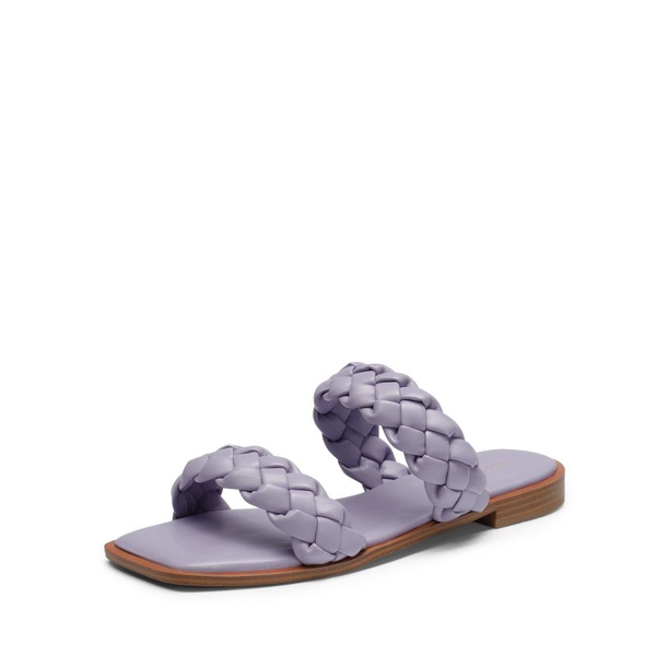 Two Straps Square Toe Braided Flat Sandals - PURPLE -  0