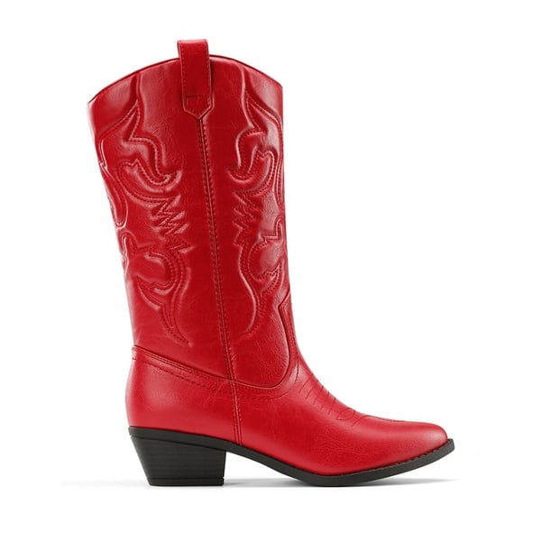 Mid Calf Western Cowboy Boots - RED - 2