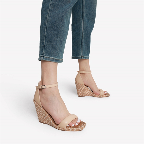 Espadrilles Square Toe Wedge Sandals - NUDE PINK - 1