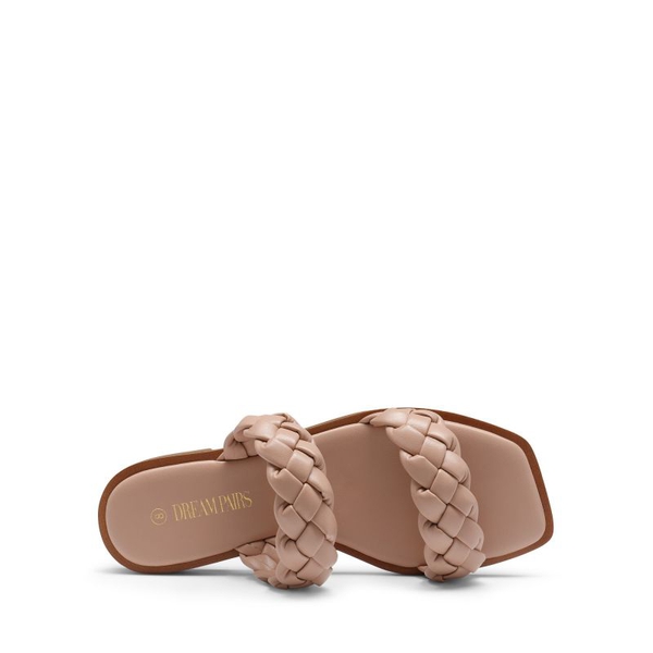Two Straps Square Toe Braided Flat Sandals - PINK - 3