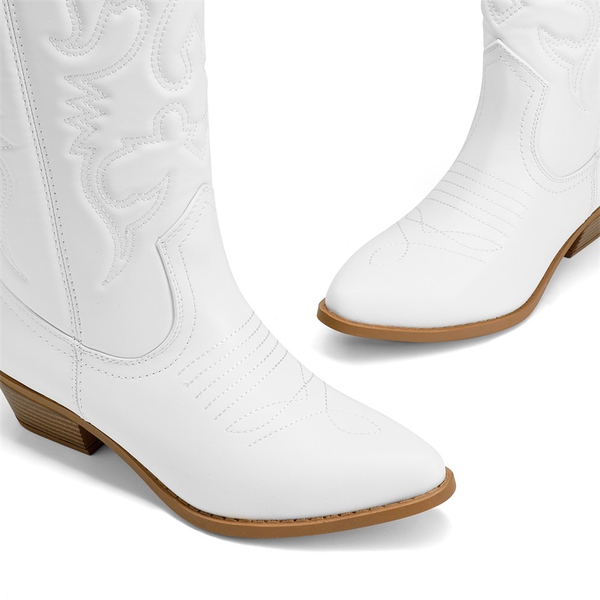 Mid Calf Western Cowboy Boots - WHITE - 4
