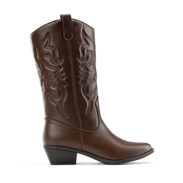 Mid Calf Western Cowboy Boots - BROWN - 2