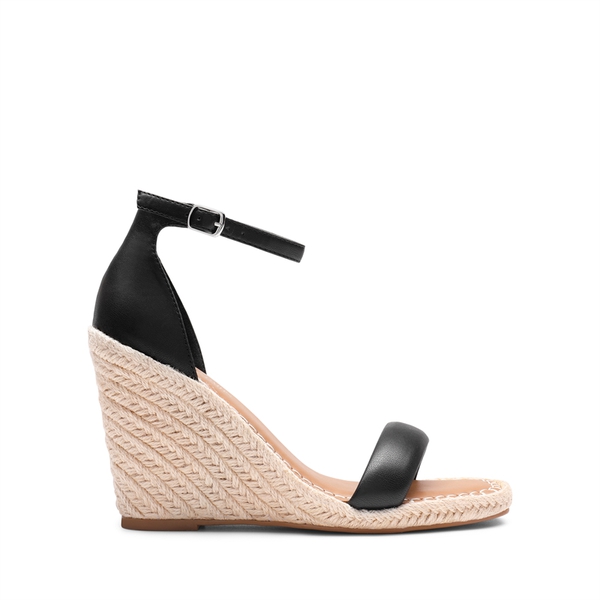 Espadrilles Square Toe Wedge Sandals - BLACK - 2
