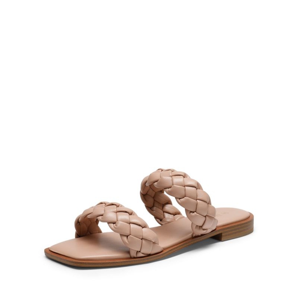 Two Straps Square Toe Braided Flat Sandals - PINK -  0