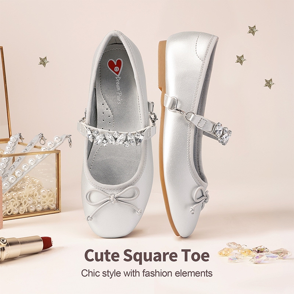 [Fun Mix- Dazzling] Girls DIY Interchangeable Straps Bow Ballet Flats - SILVER - 3
