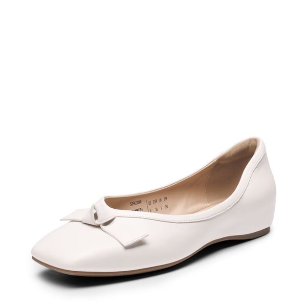 Square Toe Low Wedge Bow Flats - WHITE -  0