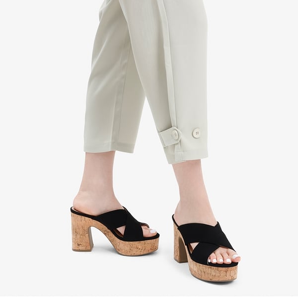 Criss Cross Wedge Platform Sandals  - BLACK NUBUCK - 1