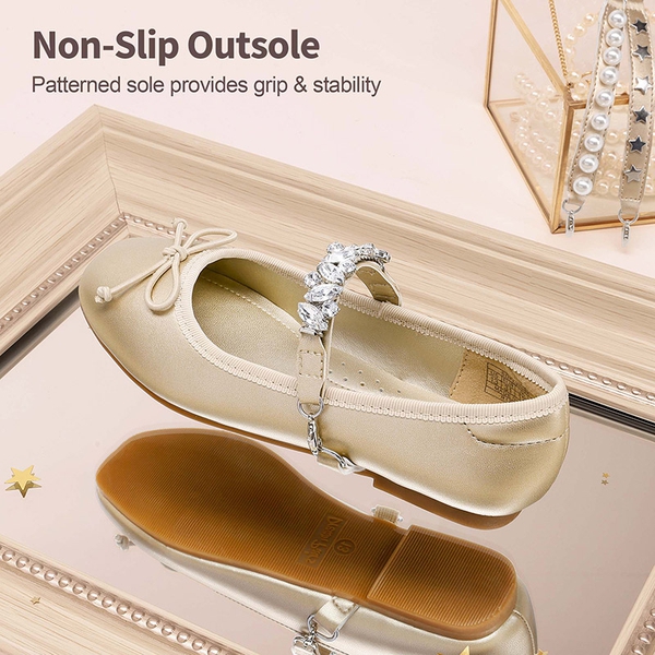 [Fun Mix- Dazzling] Girls DIY Interchangeable Straps Bow Ballet Flats - GOLD - 4