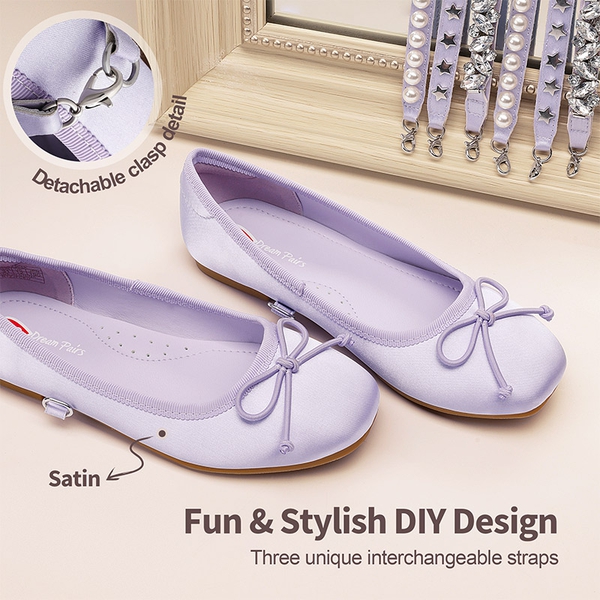 [Fun Mix- Dazzling] Girls DIY Interchangeable Straps Bow Ballet Flats - PURPLE - 2