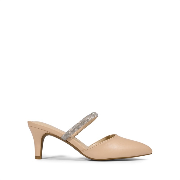 Pointed Toe Rhinestone Pumps - NUDE PU - 1