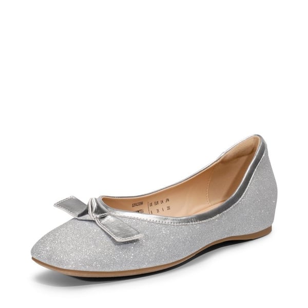 Square Toe Low Wedge Bow Flats - SILVER GLITTER -  0