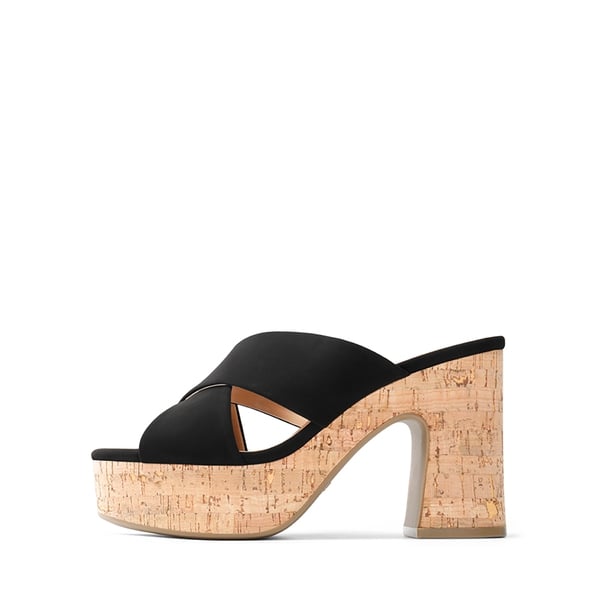 Criss Cross Wedge Platform Sandals  - BLACK NUBUCK - 2