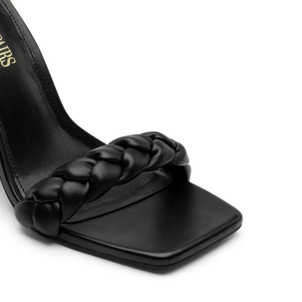 Braided Strap High Chunky Heel Sandals - BLACK - 5