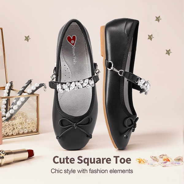 [Fun Mix- Dazzling] Girls DIY Interchangeable Straps Bow Ballet Flats - BLACK - 3