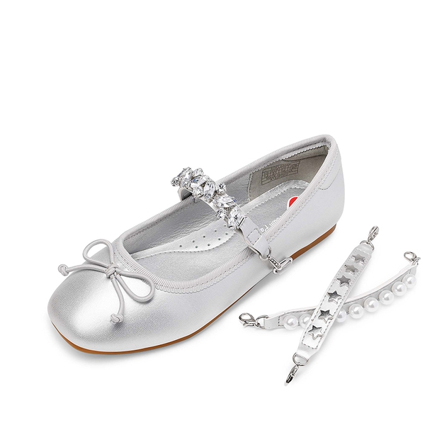 [Fun Mix- Dazzling] Girls DIY Interchangeable Straps Bow Ballet Flats - SILVER -  0